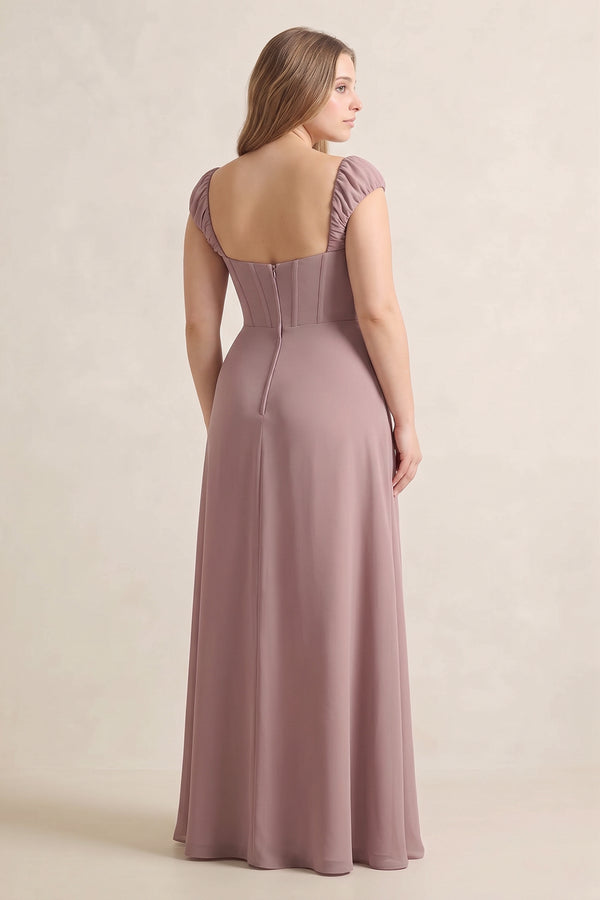 Dusty Rose Sweetheart Corset A-Line Chiffon Bridesmaid Dress (2) [sizeplus] | KISSBRIDAL