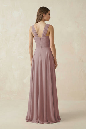 Dusty Rose Sweetheart Pleated A-Line Chiffon Bridesmaid Dress (2) | KISSBRIDAL