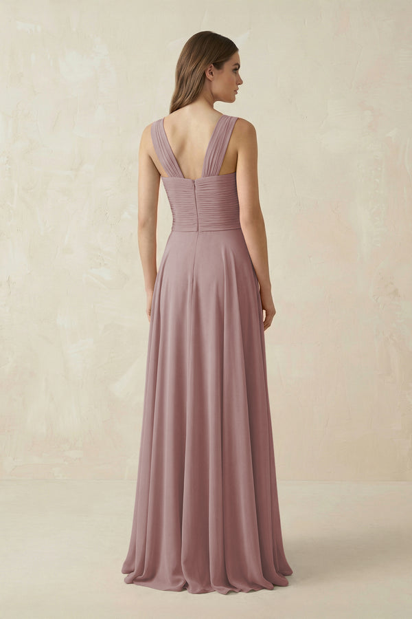 Dusty Rose Sweetheart Pleated A-Line Chiffon Bridesmaid Dress (2) | KISSBRIDAL