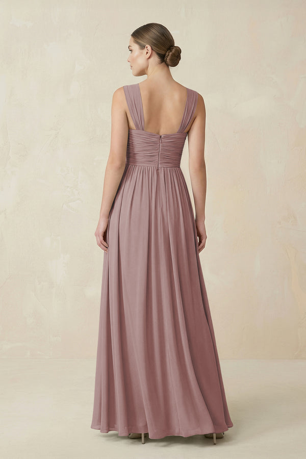 Dusty Rose Sweetheart Pleated Chiffon A-Line Bridesmaid Dress (2) | KISSBRIDAL