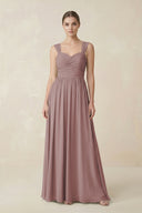 Dusty Rose Sweetheart Pleated Chiffon A-Line Bridesmaid Dress | KISSBRIDAL