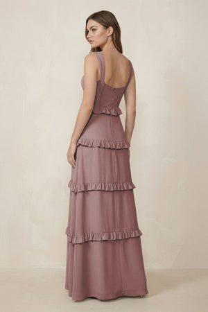 Dusty Rose Sweetheart Tiered A-Line Chiffon Bridesmaid Dress (2) | KISSBRIDAL