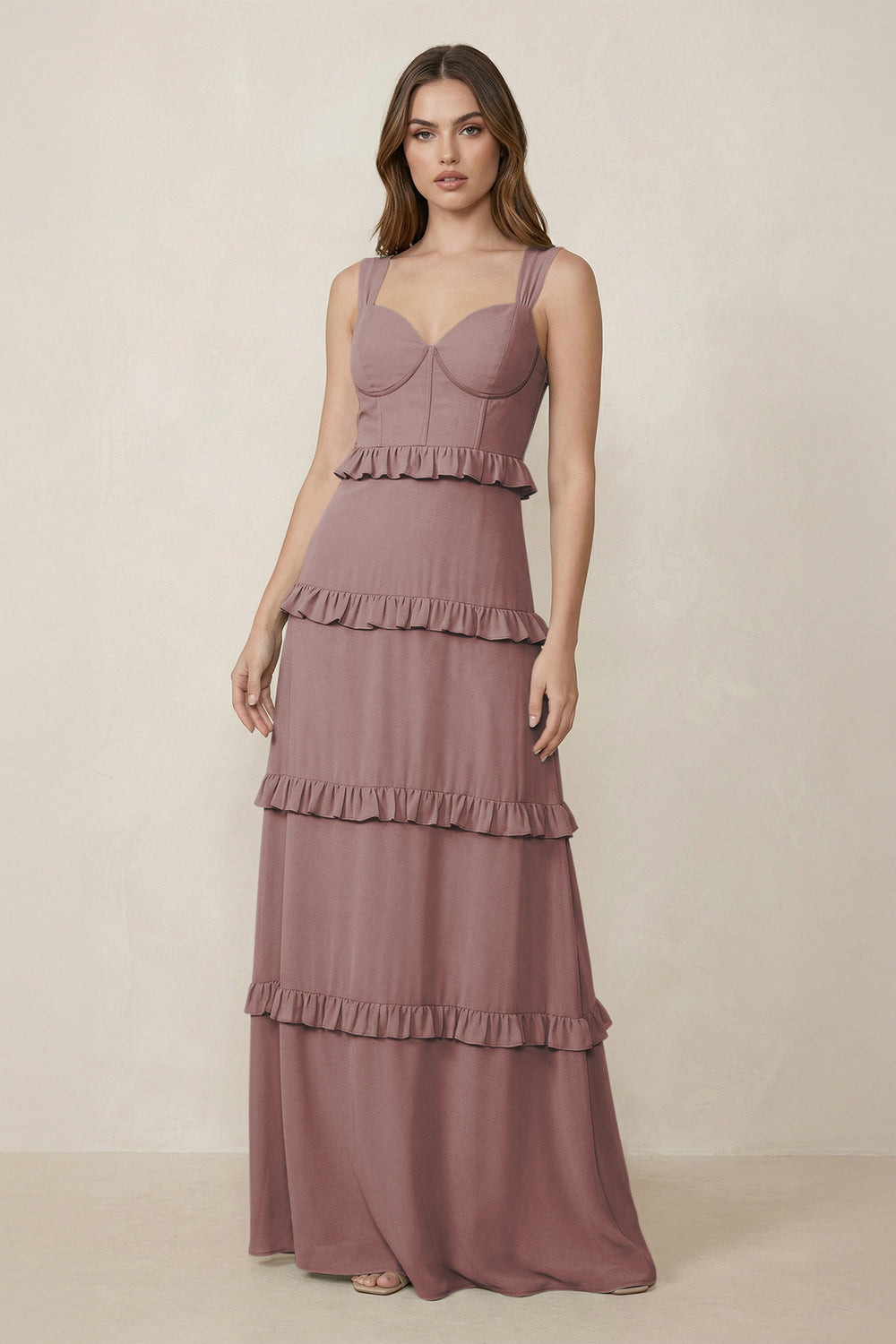 Sweetheart Tiered A-Line Chiffon Bridesmaid Dress in Dusty Rose
