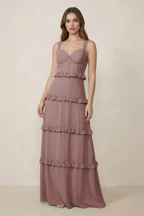 Dusty Rose Sweetheart Tiered A-Line Chiffon Bridesmaid Dress | KISSBRIDAL