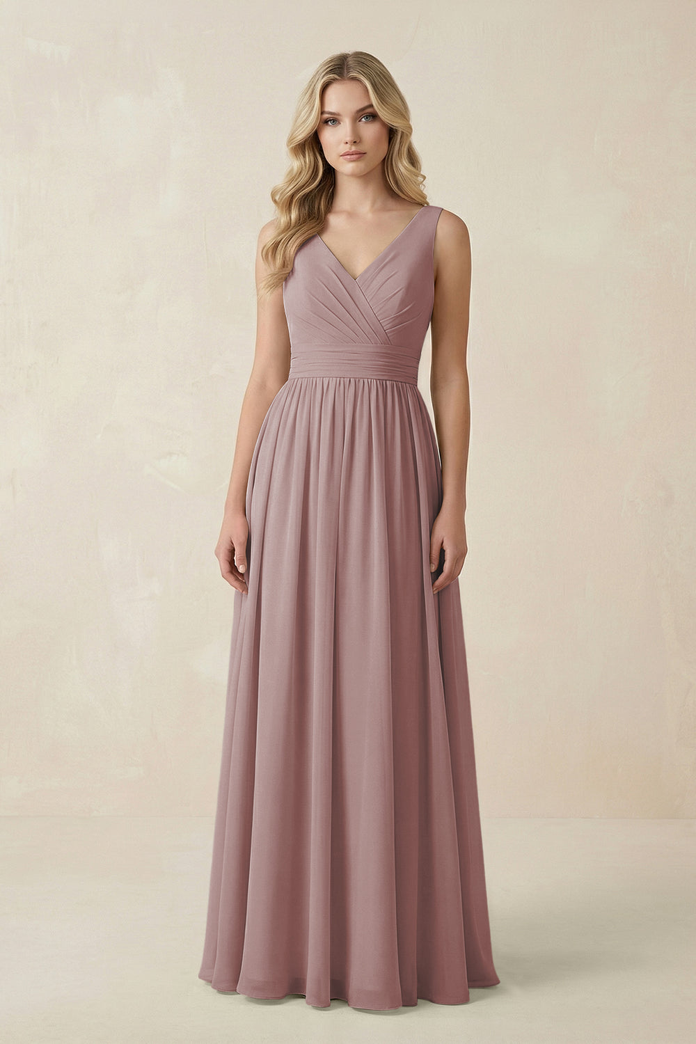 V-Neck A-Line Bridesmaid Dress with Back Bow in Dusty Rose