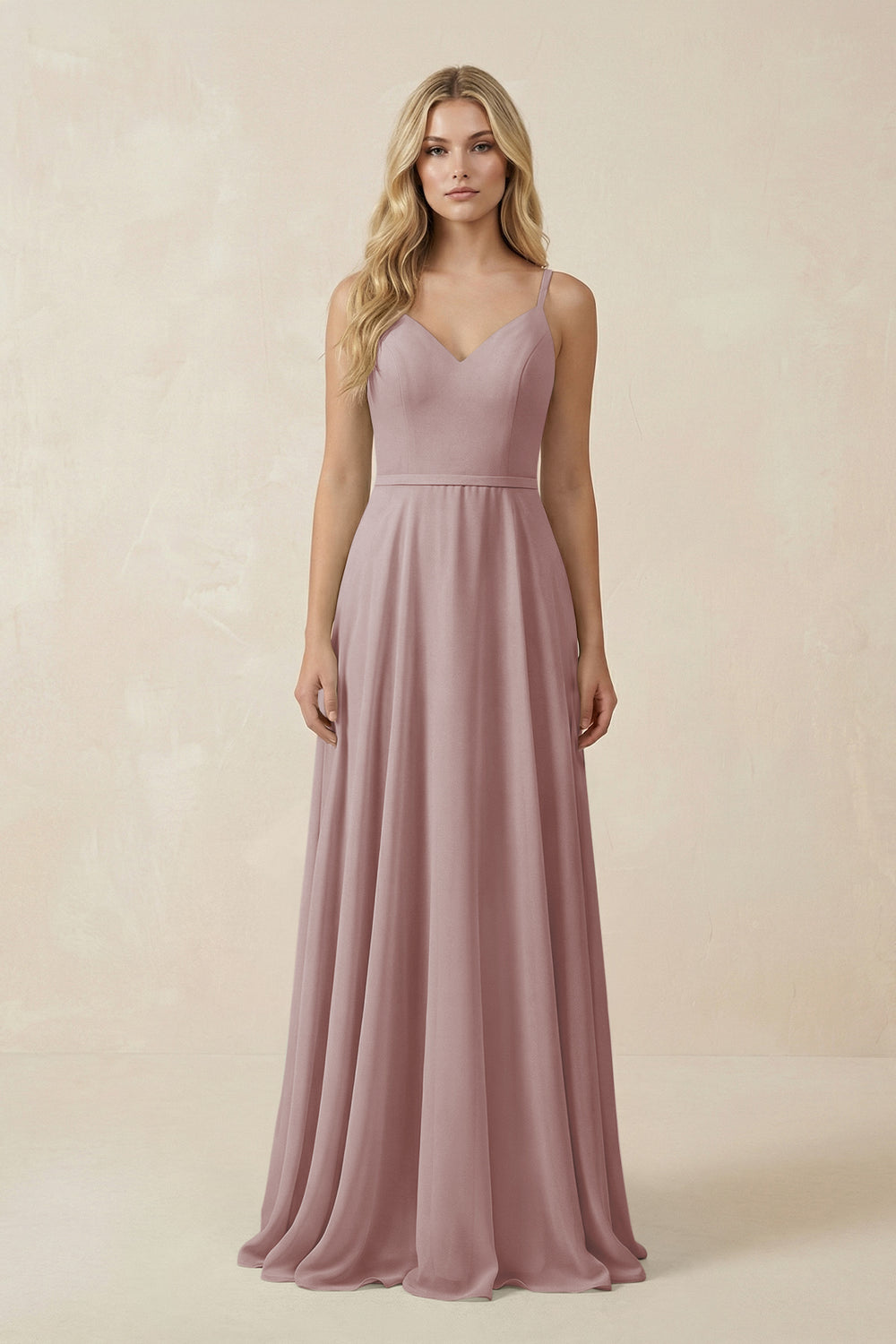 V-Neck A-Line Chiffon Bridesmaid Dress with Crisscross Back in Dusty Rose