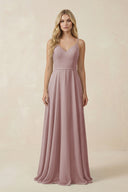 Dusty Rose V-Neck A-Line Chiffon Bridesmaid Dress with Crisscross Back | KISSBRIDAL