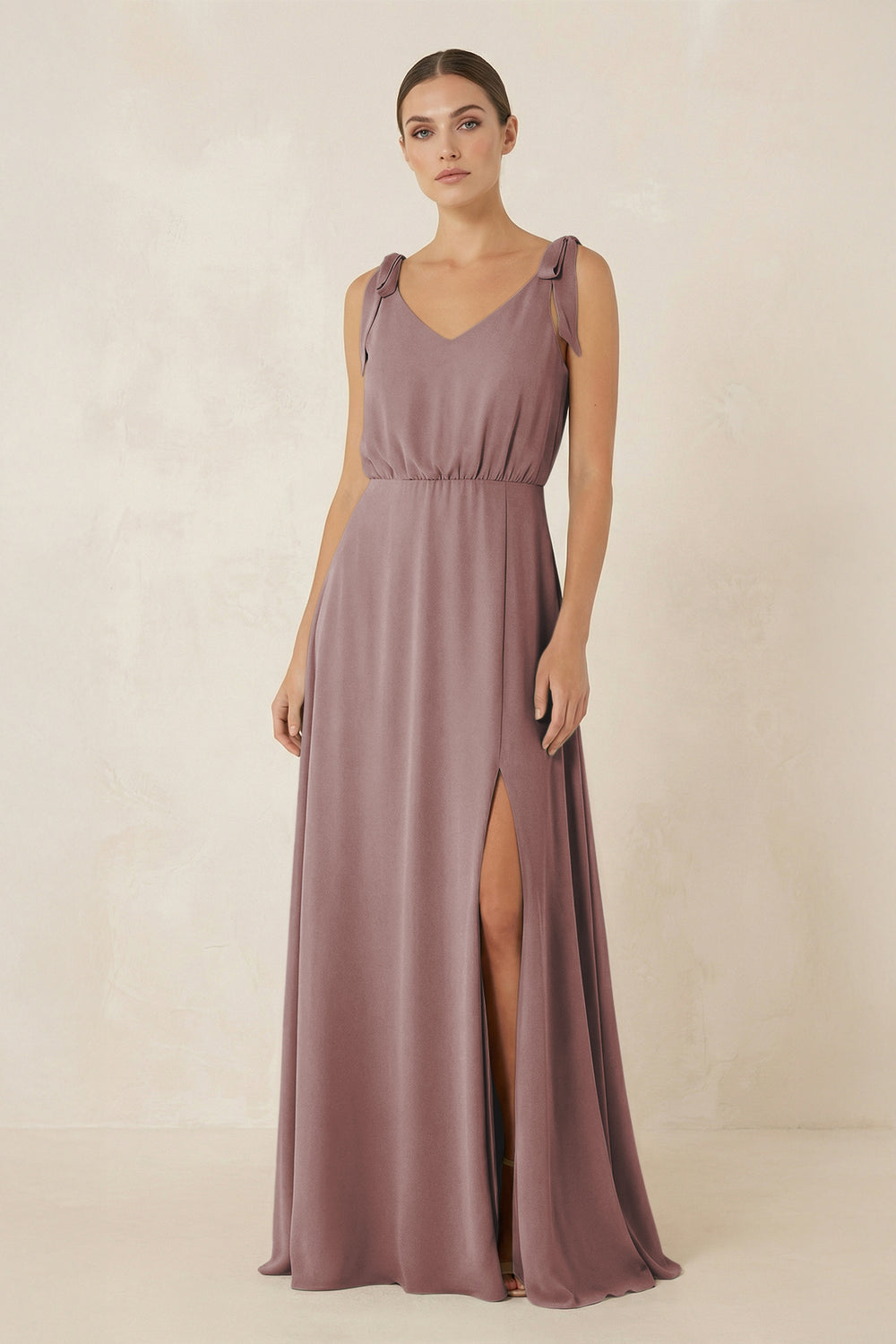 V-Neck A-Line Chiffon Bridesmaid Dress in Dusty Rose