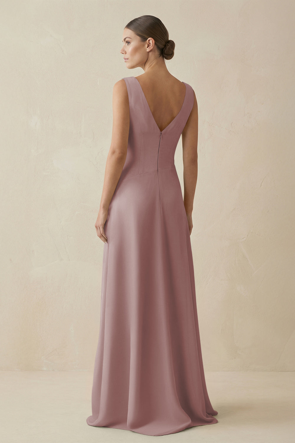 V-Neck A-Line Chiffon Ruffled Bridesmaid Dress in Dusty Rose