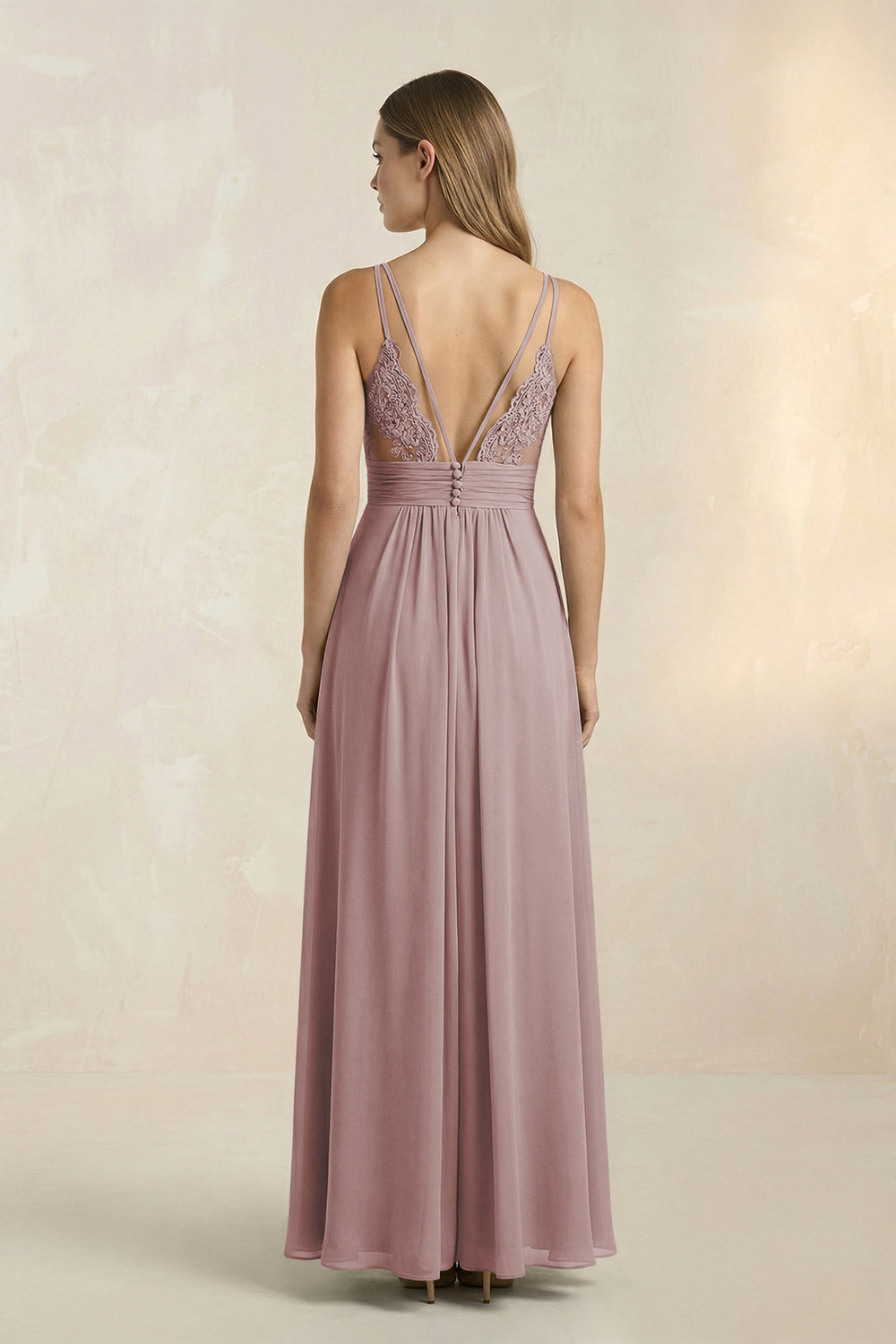 V-Neck A-Line Pleated Chiffon Bridesmaid Dress in Dusty Rose