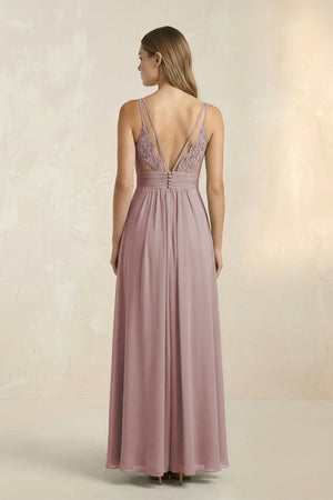 Dusty Rose V-Neck A-Line Pleated Chiffon Bridesmaid Dress (2) | KISSBRIDAL