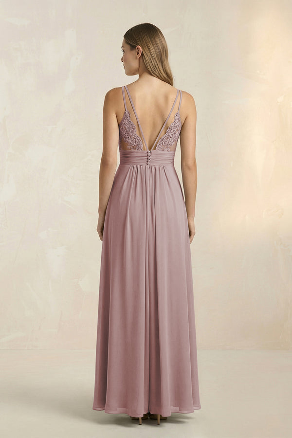 Dusty Rose V-Neck A-Line Pleated Chiffon Bridesmaid Dress (2) | KISSBRIDAL