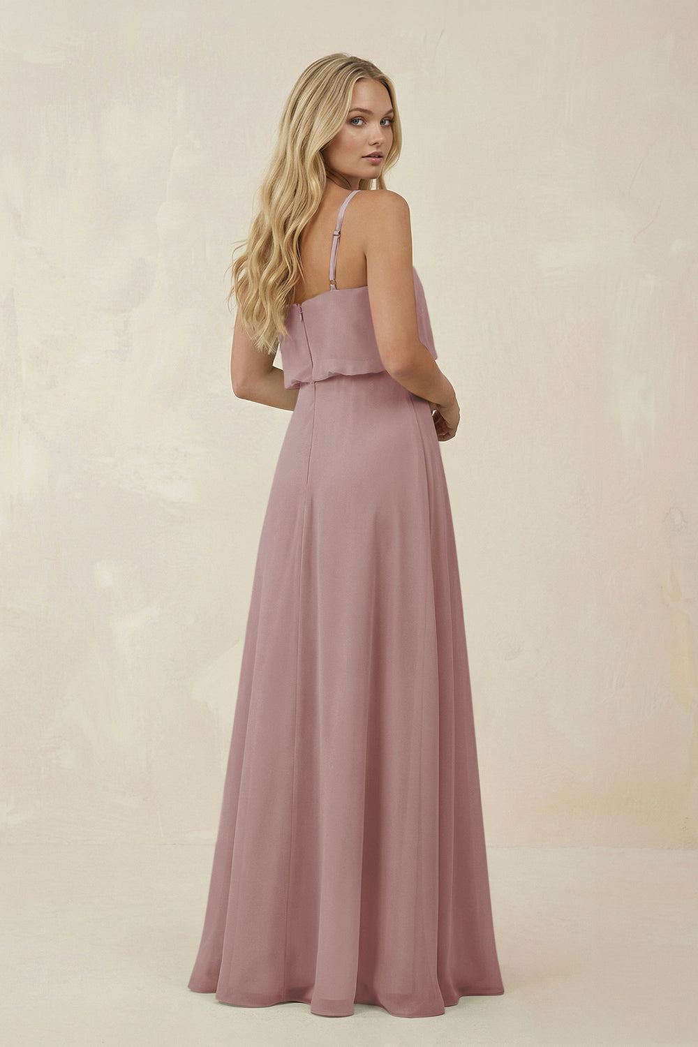 V-Neck Blouson A-Line Chiffon Bridesmaid Dress in Dusty Rose