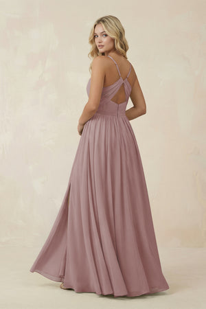 Dusty Rose V-Neck Spaghetti Strap A-Line Chiffon Bridesmaid Dress (2) | KISSBRIDAL