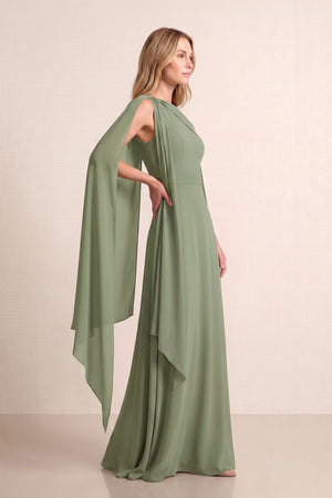 Dusty Sage A-Line Cape Sleeves Chiffon Mother of the Bride Dress (3) | KISSBRIDAL