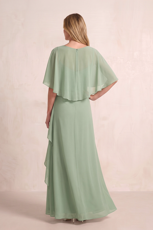 Dusty Sage A-Line Ruffled Chiffon Mother of the Bride Dress With Cape Sleeves (2) | KISSBRIDAL