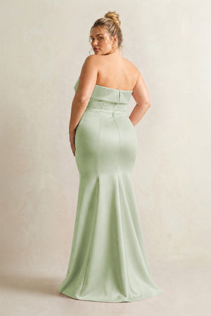 Dusty Sage Strapless Satin Mermaid Bridesmaid Dress (2) [sizeplus] | KISSBRIDAL