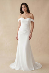 Off The Shoulder Satin Mermaid Wedding Dress - KISS BRIDAL Wedding Dresses
