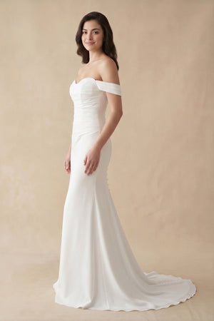 Off The Shoulder Satin Mermaid Wedding Dress - KISS BRIDAL Wedding Dresses