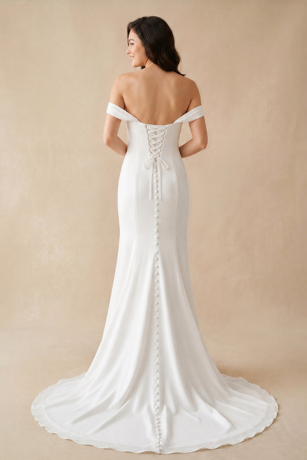 Off The Shoulder Satin Mermaid Wedding Dress - KISS BRIDAL Wedding Dresses