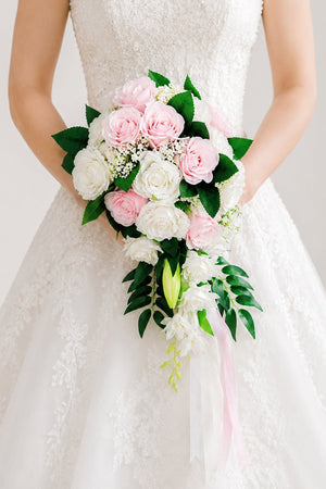 Elegant Silk Roses Wedding Flowers Bouquets in Pink - SHE IS ME Accessories