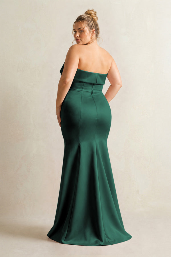 Emerald Strapless Satin Mermaid Bridesmaid Dress (2) [sizeplus] | KISSBRIDAL