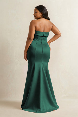 Emerald Strapless Satin Mermaid Bridesmaid Dress (4) [sizeplus] | KISSBRIDAL