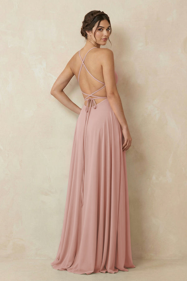 English Rose A-Line Chiffon Bridesmaid Dress With Slit (2) | KISSBRIDAL
