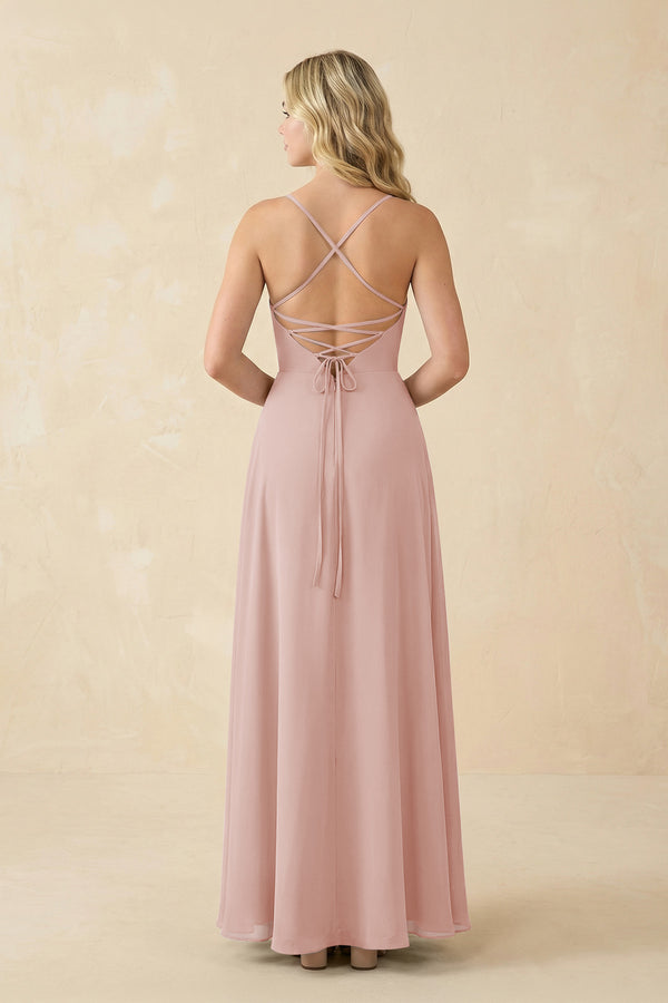 English Rose A-Line Chiffon Spaghetti Strap Bridesmaid Dress (2) | KISSBRIDAL