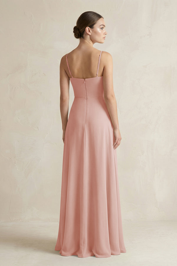 English Rose A-Line Chiffon Spaghetti Strap Bridesmaid Dress (2) | KISSBRIDAL