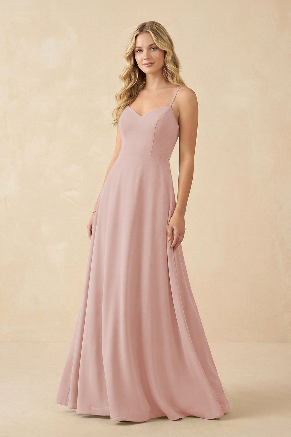 A-Line Chiffon Spaghetti Strap Bridesmaid Dress in English Rose
