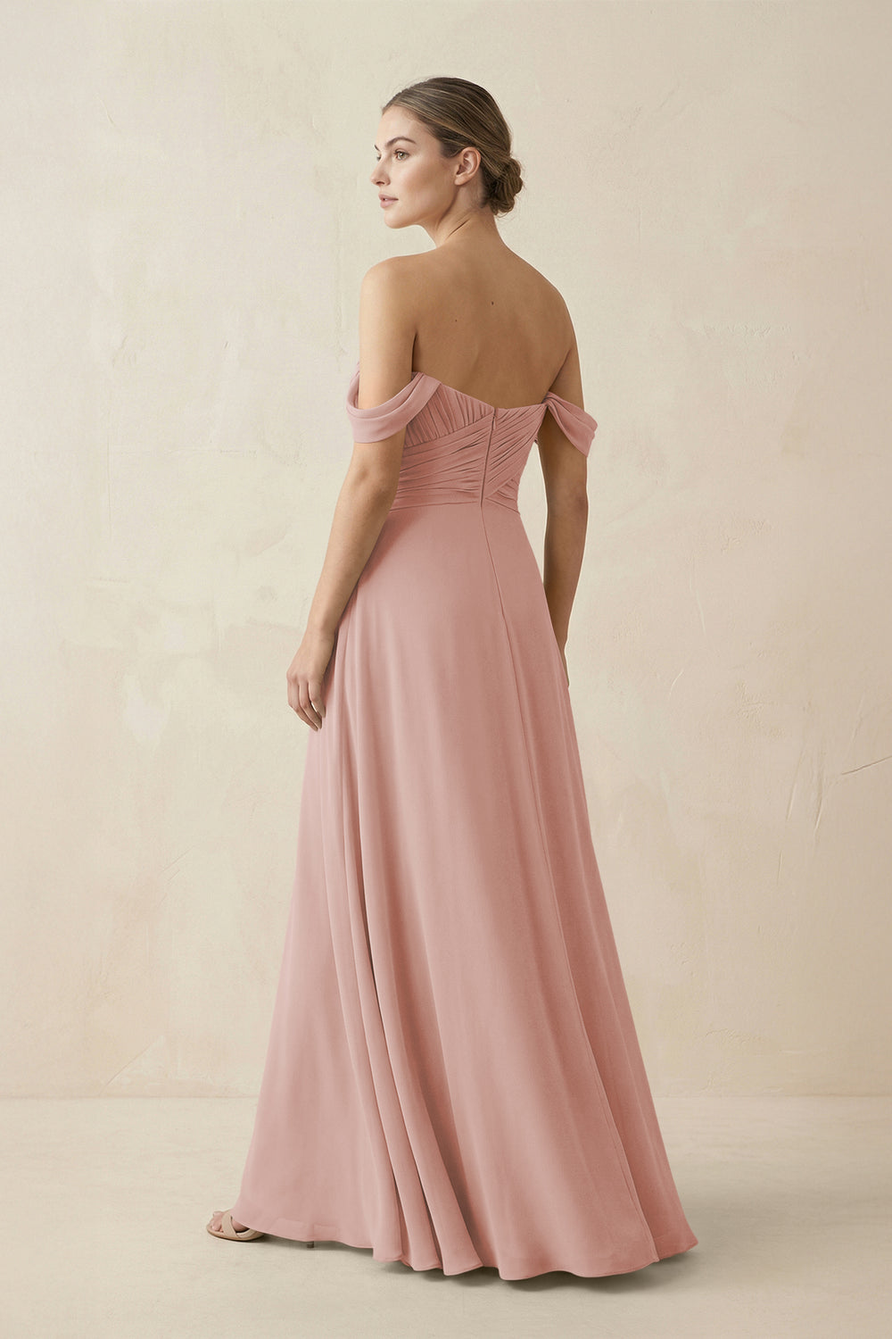 A-Line Off-the-Shoulder Chiffon Bridesmaid Dress in English Rose