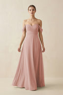 English Rose A-Line Off-the-Shoulder Chiffon Bridesmaid Dress | KISSBRIDAL