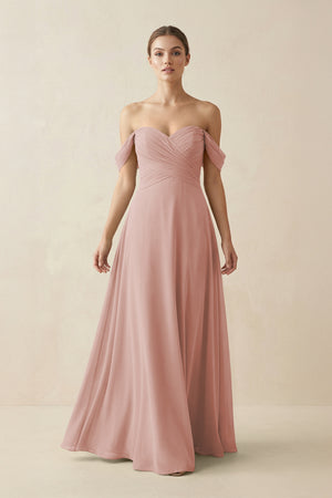 English Rose A-Line Off-the-Shoulder Chiffon Bridesmaid Dress | KISSBRIDAL