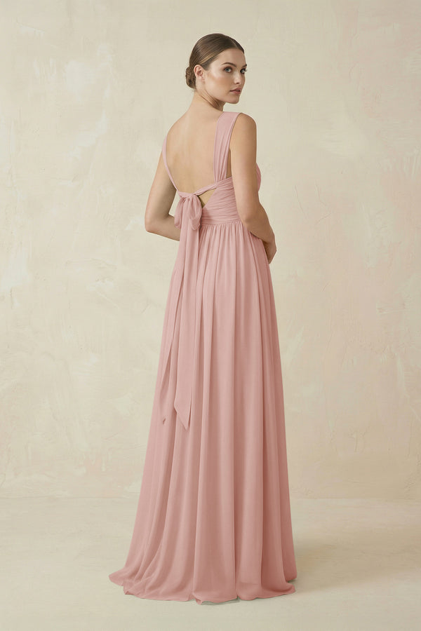 English Rose A-Line Pleated Chiffon Long Bridesmaid Dress (2) | KISSBRIDAL