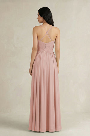 English Rose A-Line Pleated Spaghetti Strap Chiffon Bridesmaid Dress (2) | KISSBRIDAL