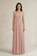 English Rose A-Line Pleated Spaghetti Strap Chiffon Bridesmaid Dress | KISSBRIDAL