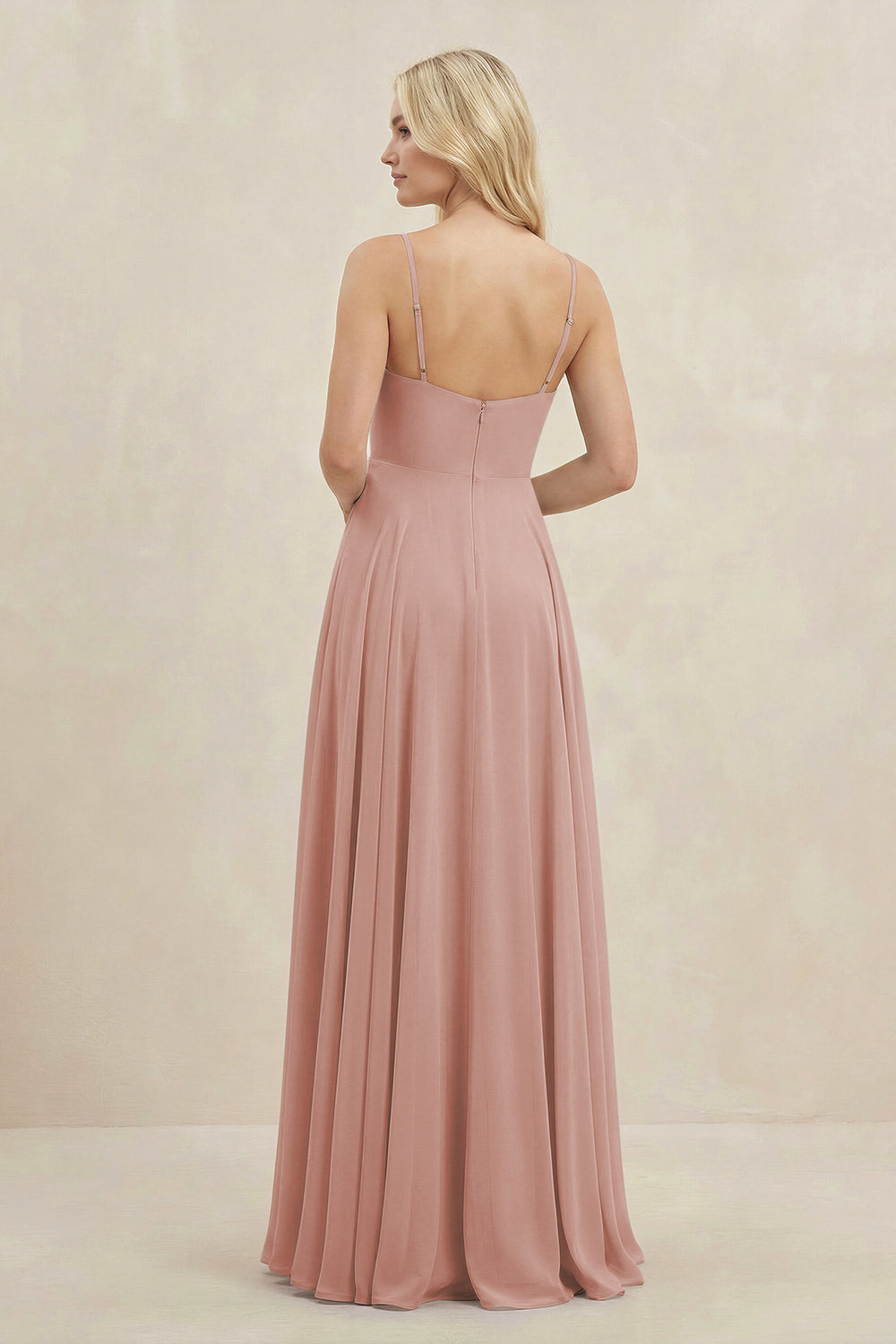 A-Line Spaghetti Strap Chiffon Bridesmaid Dress in English Rose