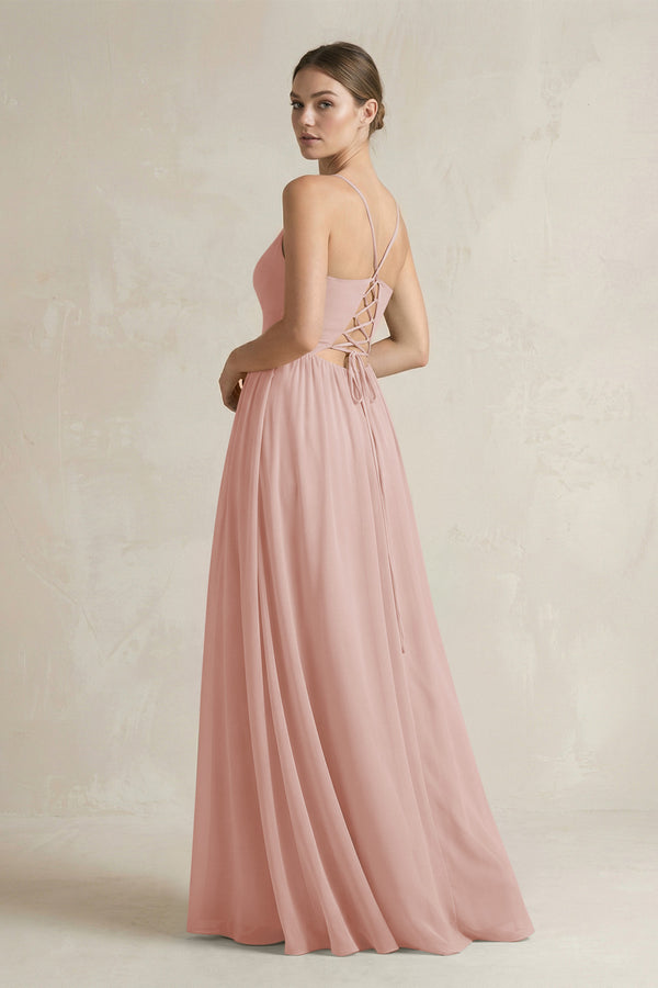 English Rose A-Line Spaghetti Strap Chiffon Bridesmaid Dress (2) | KISSBRIDAL