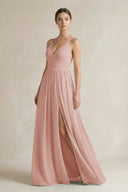 English Rose A-Line Spaghetti Strap Chiffon Bridesmaid Dress | KISSBRIDAL