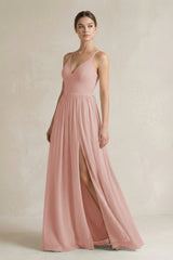 English Rose A-Line Spaghetti Strap Chiffon Bridesmaid Dress | KISSBRIDAL
