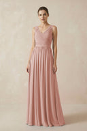 English Rose A-Line V-Neck Pleated Chiffon Bridesmaid Dress | KISSBRIDAL