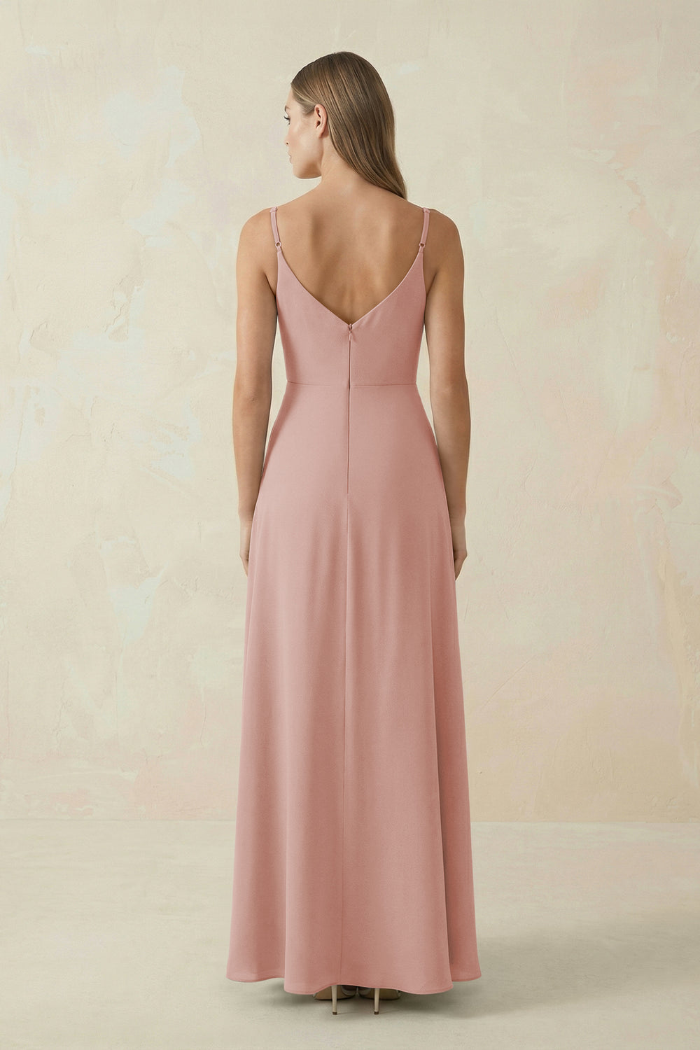 Cami Strap A-Line Chiffon Bridesmaid Dress in English Rose