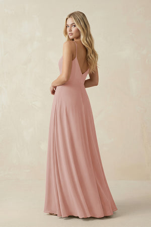 English Rose Cami Strap A-Line Chiffon Bridesmaid Dress with Slit (2) | KISSBRIDAL