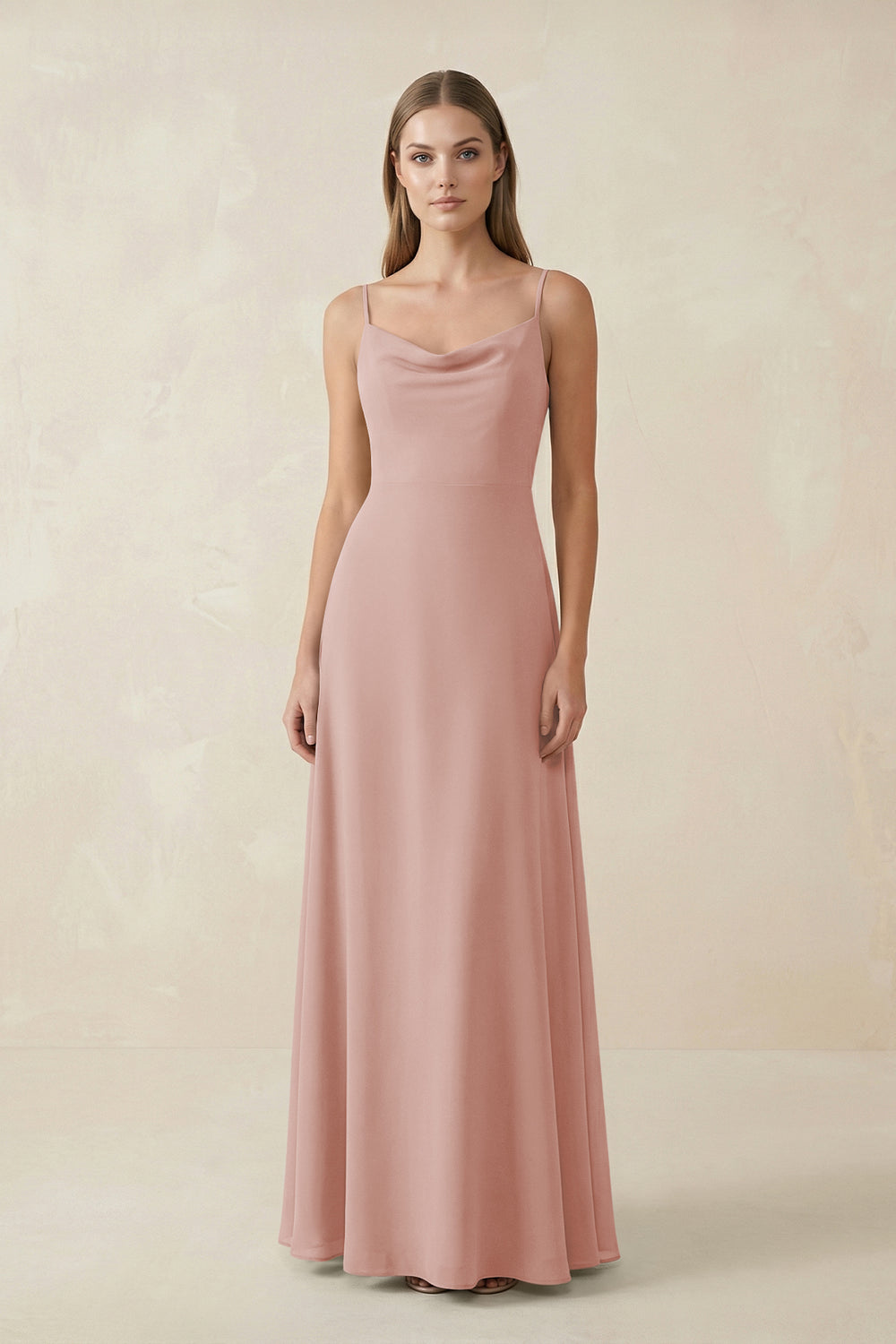 Cami Strap A-Line Chiffon Bridesmaid Dress in English Rose