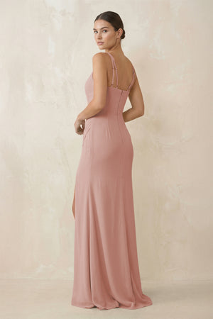 English Rose Cami Strap Chiffon Sheath Bridesmaid Gown (2) | KISSBRIDAL
