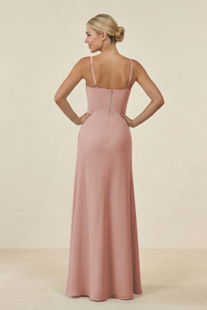 English Rose Cami Strap Chiffon Sheath Bridesmaid Gown (2) | KISSBRIDAL