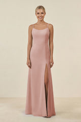 English Rose Cami Strap Chiffon Sheath Bridesmaid Gown | KISSBRIDAL
