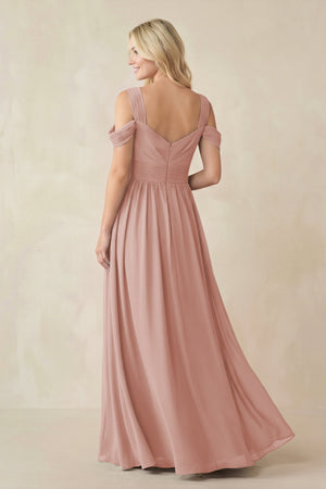 English Rose Chiffon A-Line Bridesmaid Dress with Slit (2) | KISSBRIDAL