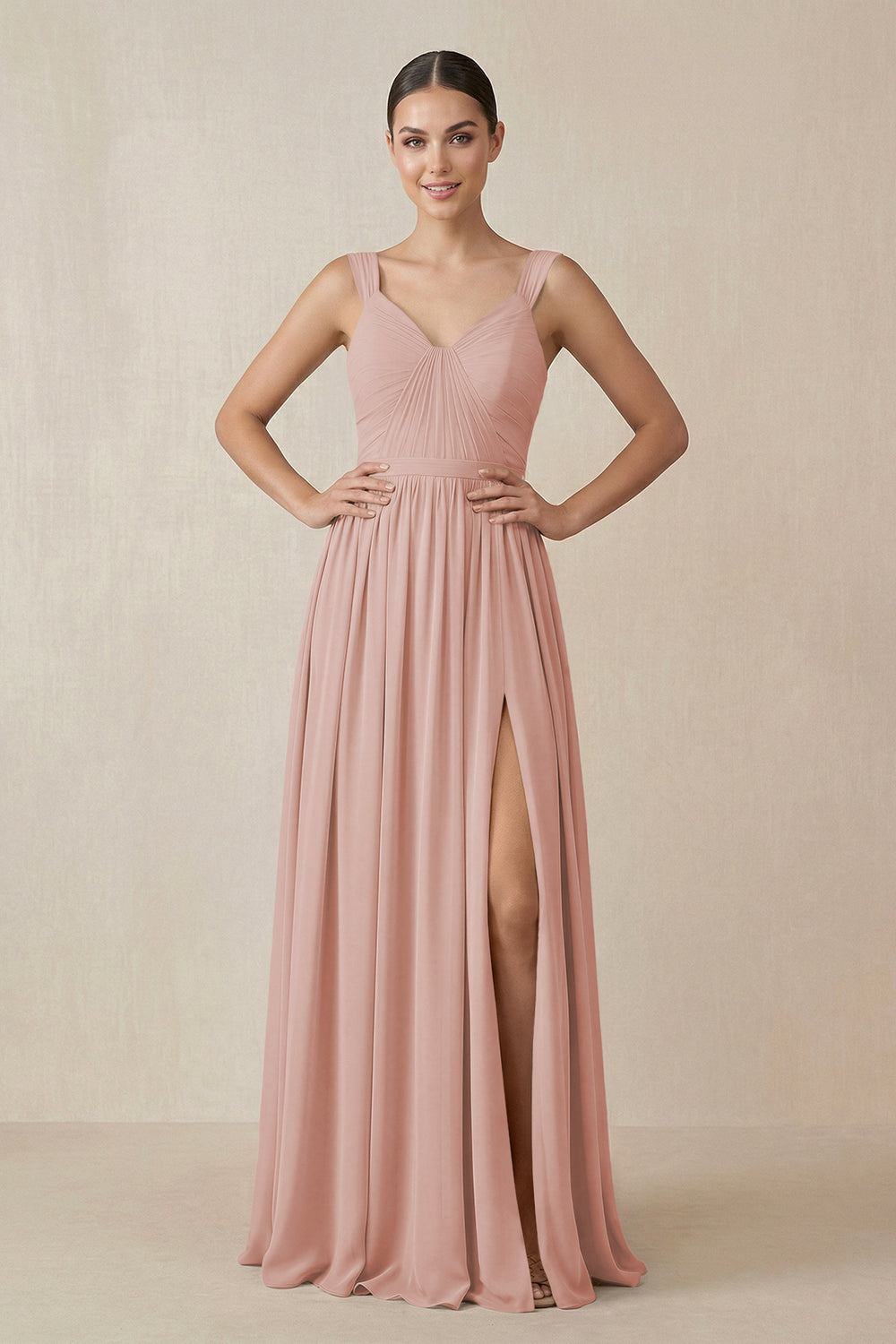 Chiffon A-Line Pleated Bridesmaid Dress in English Rose